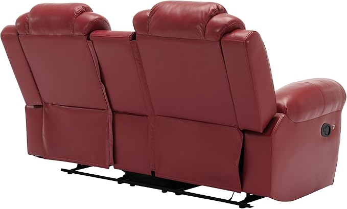 ERYE 73-Inch Oversized Manual Reclining Sofa with LED Strip and Cupholders for Living Room Home Theater, Multifunctional Faux Leather Loveseat Manual Recliner Couches | Storage Console