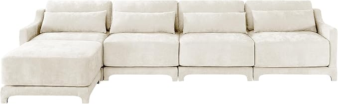 Ball & Cast 141.7" Modular Sofa Couch with Deep Seat Chenille Sofa and Wide Armrest,Ottoman, Modern Comfy 4-Seater Couch for Living Room, Office, Apartment, Easy to Assembly, Beige