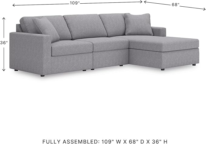 Signature Design by Ashley Modmax Casual L-Shaped Modular Stain Resistant 3-Piece Sectional with Chaise, Reversible Cushions and 2 Accent Pillows, Gray