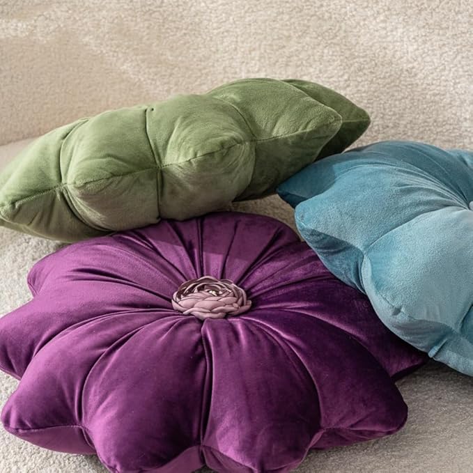 Flower Pillow Cushion Round Decorative Throw Pillow 15.7 Velvet Flower Shaped Pillow for Sofa Couch Vanity Chair Bed (White)