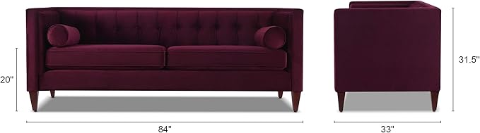 Jennifer Taylor Home Jack 84" Modern Tuxedo Tufted Sofa, Burgundy Velvet
