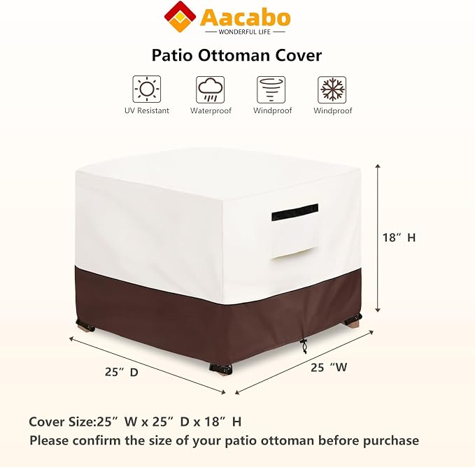 Patio Ottoman Cover,25W x 25D x 18H inch,Waterproof Square Patio Small Side Table Cover,Suitable for 3-Piece Outdoor Wicker Patio Bistro Set Side Table(Beige) - Image 2