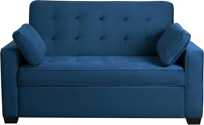 Serta Ainsley 66.5" Convertible Sleeper Loveseat, Full Size, Dreamcoil Comfort, Soft Velvet Fabric, Navy