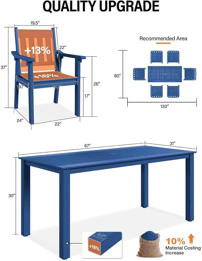 YEFU Patio Dining Chairs Set of 6: All Weather Outdoor Dining Chairs with Wide Curved Seat and Backrest - Outdoor Furniture Plastic for Outside Backyard/Garden/Porch/Deck 350lbs Capacity Blue - Image 5