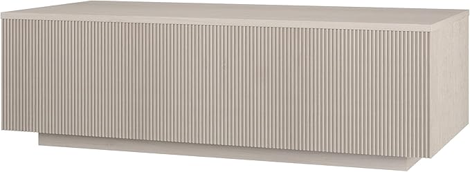 Henn&Hart 48" Fluted Rectangular Low-Profile Coffee Table with Ribbed Base for Living Room, Family Room, or Office, Beech White