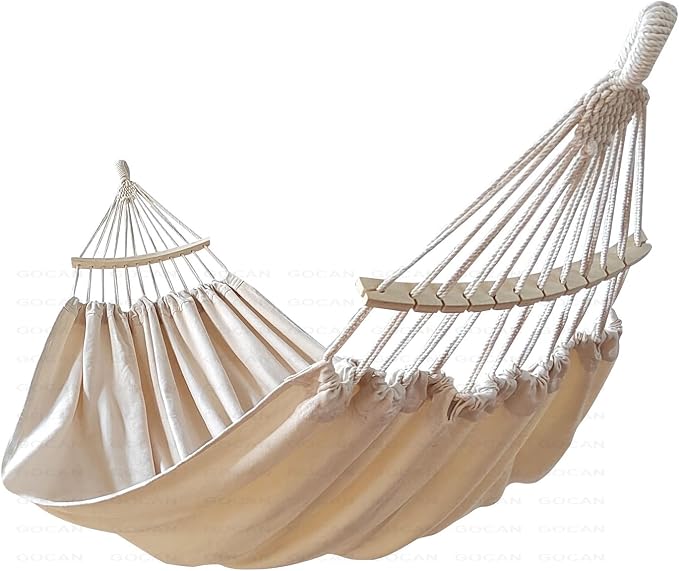 GOCAN Double Hammock 2 Person Extra Large 86inx59in Total Length 129in Load 500lb Canvas Cotton Hammock for Patio Porch Garden Backyard Lounging Outdoor and Lndoor with Removable Spreader Bar by GOCAN