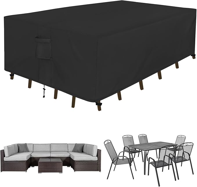 Easy-Going Rectangle Patio Furniture Cover Waterproof Outdoor Dining Table and Chair Cover Anti-UV Outside Sectional Sofa Set Covers (110"L x 84"W x 28"H, Black) by Easy-Going