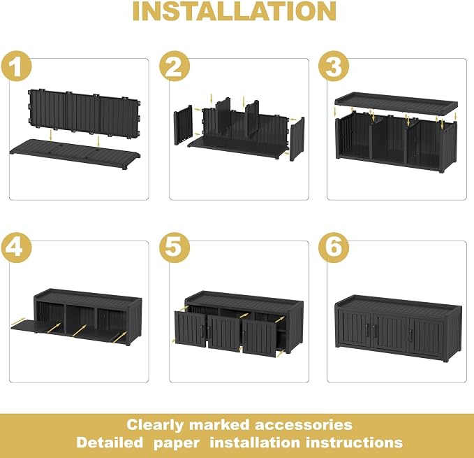 ROJIK Shoe Cabinet Waterproof UV-Resistant,Storage Bench Indoor Outdoor with Adjustable Shelves,for Entryway Bedroom,Hallway,Living Room(3 Door,Black) - Image 8