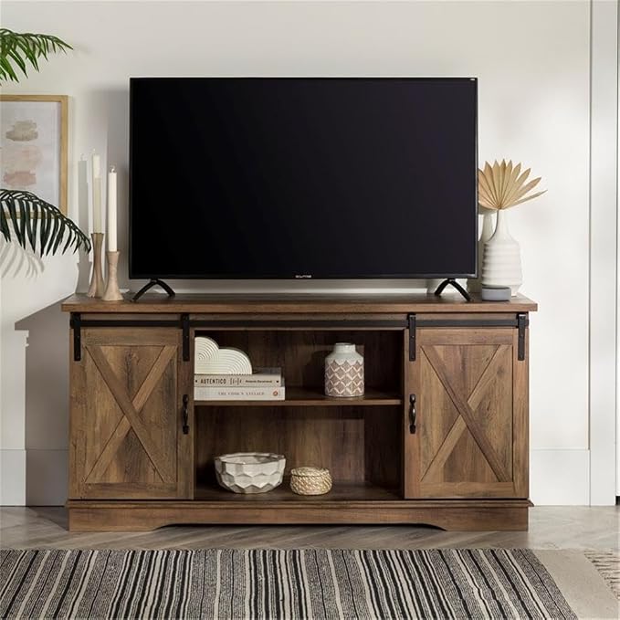 Walker Edison Richmond Modern Farmhouse Sliding Barn Door TV Stand for TVs up to 65 Inches, 58 Inch, Reclaimed Barnwood - Image 4