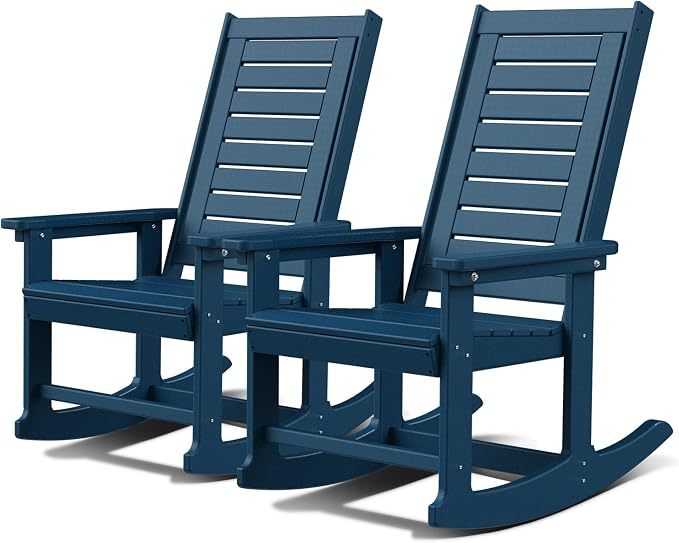 GREENVINES Outdoor Rocking Chairs | Set of 2 | Porch Rocker | HDPE Plastic | Blue | Oversized Rockers | High Back | Big & Tall | Ladder Back | for Patio Outside Backyard Balcony Garden by GreenVines