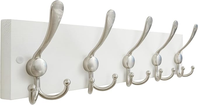 SKOLOO Creations White Solid Wood Wall Mounted Coat Rack, 5 Hooks, 16-7/8" Long - Kitchen, Mudroom, Entryway, Bathroom - Includes Mounting Hardware, Wall Coat Hanger, Towel Rack by SKOLOO