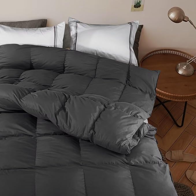 SNOWMAN Premium Down Comforter King Size, Luxurious Heavyweight Duvet Insert with Cotton Blended Fabric, 3D Baffle Box Design Hotel Bedding Comforter (Dark Grey,106"x90")