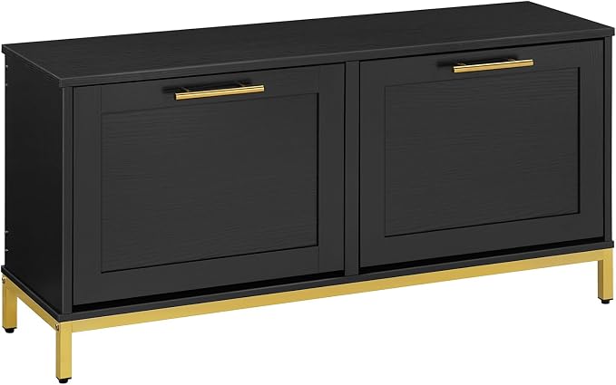 HOOBRO Shoe Bench with Storage, Shoe Storage Bench with 2 Flip Drawers, 39.4" Shoe Cabinet with Bench, Hidden Shoe Rack Organizer for Entryway, Foyer, Hallway, Mudroom, Black and Gold DB48HX01 by HOOBRO