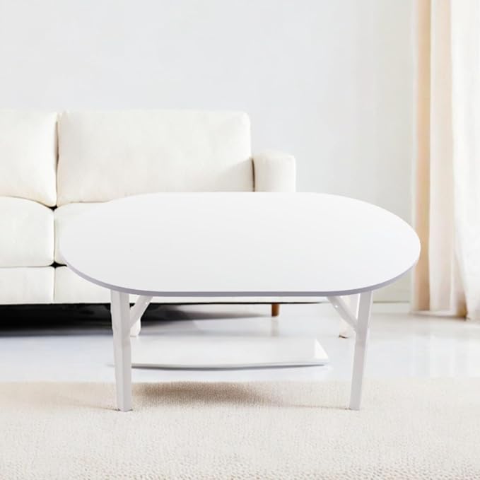 Folding Coffee Table, Foldable Coffee Table, Small Portable Low Floor Tables, Collapsible Round Center Tables with 4 Legs for Living Room, Home, Office, No Assembly 31.5 x 18.9 x 14.2 in (White)