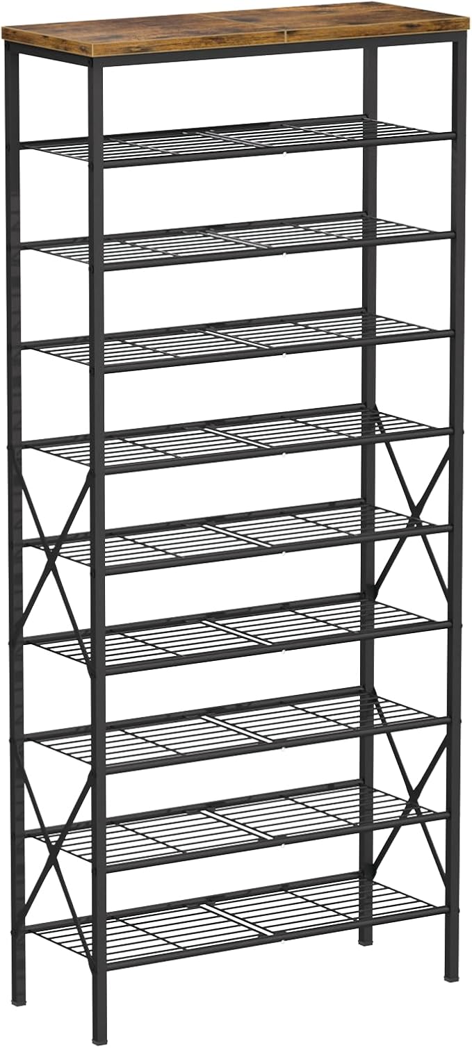 10-Tier Tall Shoe Rack, Large Capacity Shoe Shelf Holds40-45 Pairs, Shoe Shelf for Entryway, Hallway, Living Room, Rustic Brown by MILEFA