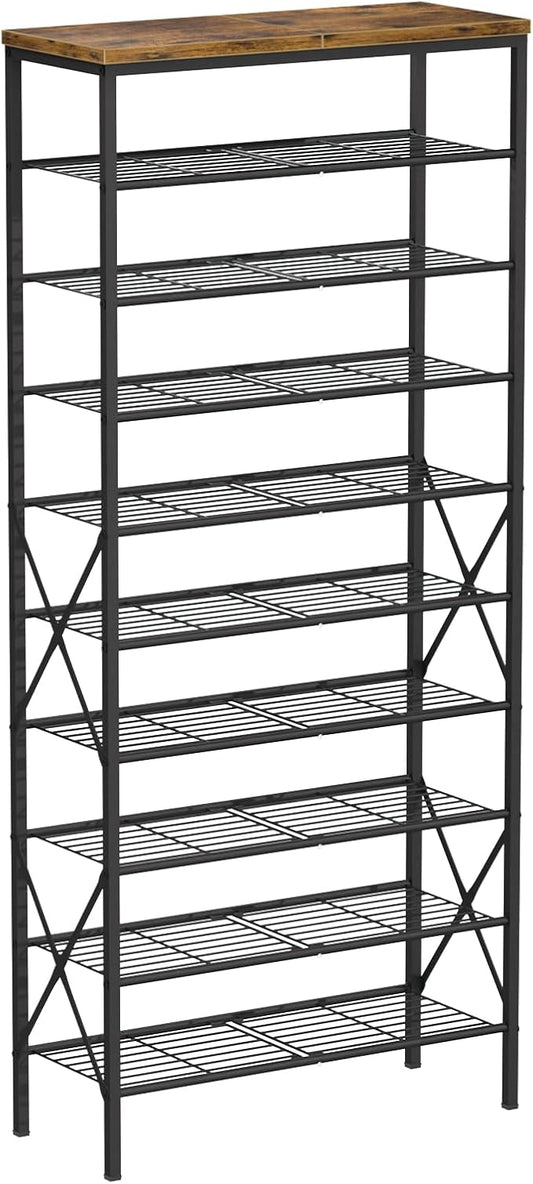 10-Tier Tall Shoe Rack, Large Capacity Shoe Shelf Holds40-45 Pairs, Shoe Shelf for Entryway, Hallway, Living Room, Rustic Brown by MILEFA