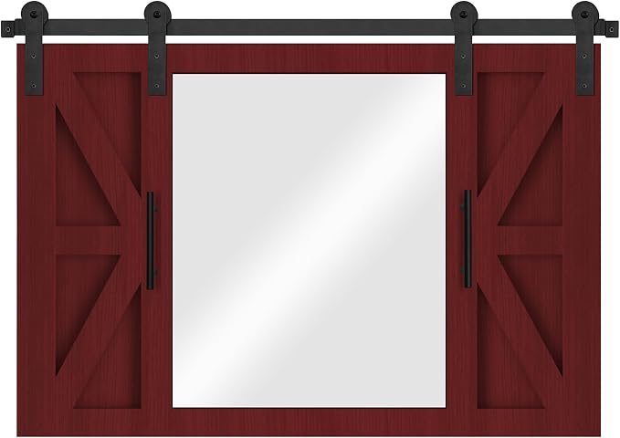 COGOOD Farmhouse Barn Door Mirror - 37" x 26" Rustic Wood Framed Mirror Wall Decor for Dining Room, Bathroom, Living Room, Bedroom Decorative, Rustic Espresso - Image 8