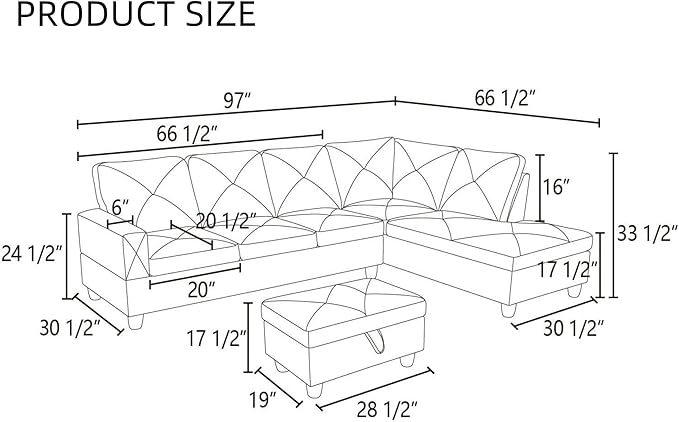 FONTOI L Shaped Sectional Couches, Modern Modular Sectional Sofa for Living Room Bedroom Furniture, Comfy 4 Seat Couch with Ottoman Storage & Chaise, Black Gray