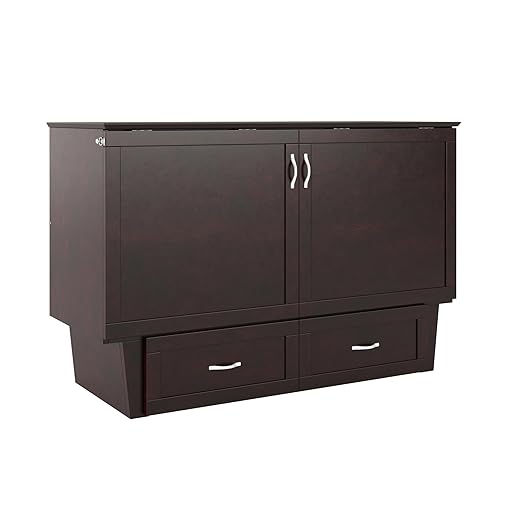 AFI, Chelsea Mid-Century Modern Queen Solid Wood Murphy Bed Chest with 6" Mattress, Storage Drawer & Built-in USB Charger, Espresso
