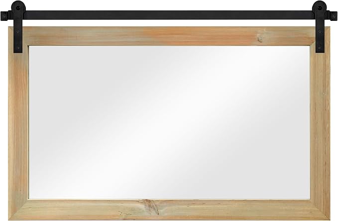COGOOD Farmhouse Barn Door Mirror - 41 x 26 Rustic Wood Framed Wall Mirror for Bathroom, Living Room, Entryway Wall Decor (Burlywood) - Image 6