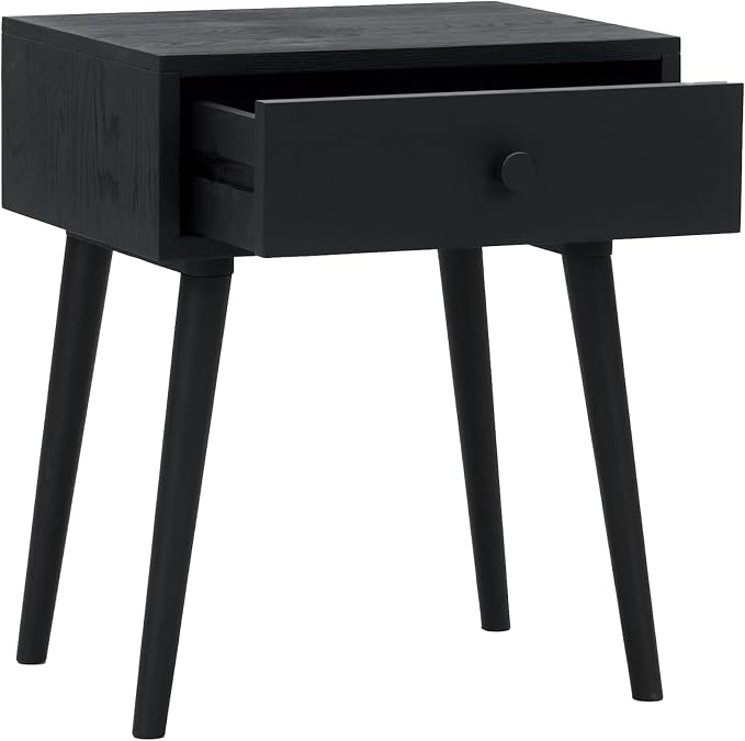 NTC Solid Oak Lux Nightstand with Drawer, Mid Century Modern Side Table Bedroom, Bedside Furniture, Night Stand, End Table, Easy Assembly - Burnt Black by NTC