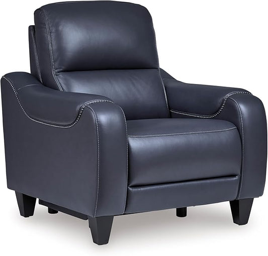 Signature Design by Ashley Mercomatic Contemporary Power Recliner with Adjustable Headrest and USB-C Fast Charging, Leather, 20.63" Seat Height, Blue