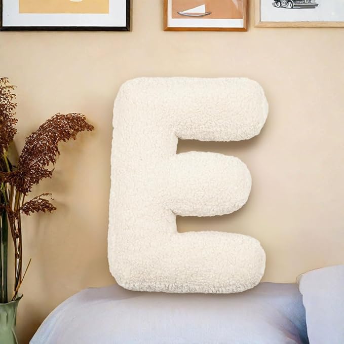 Letter Plush Pillow, Letter Hugging Throw Pillows, Decorative Initial Letter Shaped Throw Pillows for Bed Couch, Letter Pillows English Alphabet A to Z for Sofa Bedroom Living Room Decor (E)