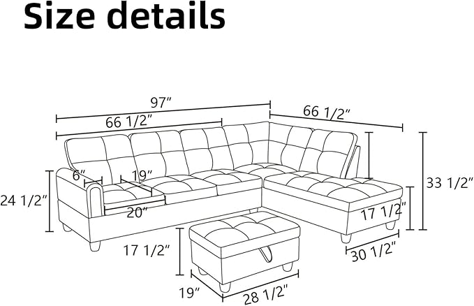 FONTOI L Shaped Sectional Couches for Living Room, Modern Modular Sectional Sofa with Ottoman Storage, Comfy L Shaped Couch with Chaise for Bedroom Apartment Furniture, Gray