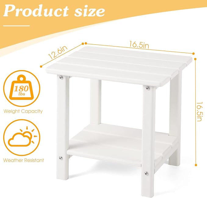 Apolimi Adirondack Outdoor Side Table, 2-Tier Sturdy Patio End Table Weather Resistant, 16.5" Solid Side Table for Patio, Pool, Porch - Image 3