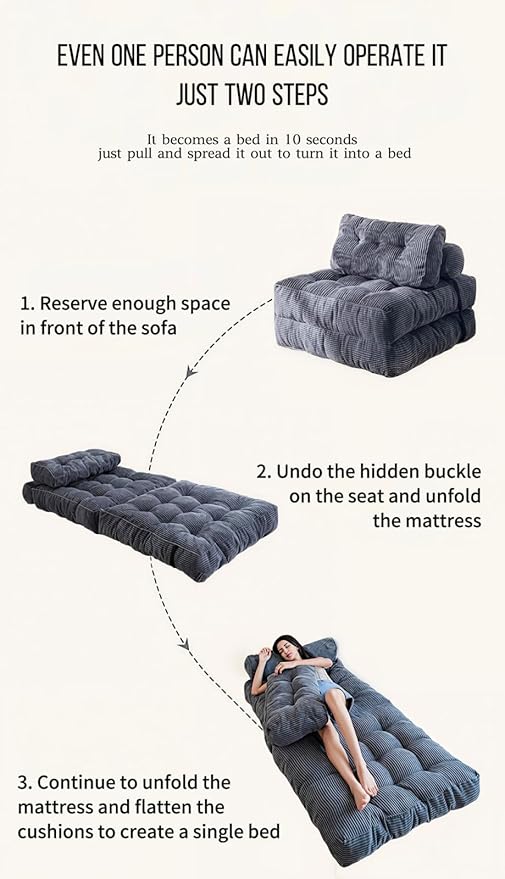Folding Sofa Bed, Convertible Couch with Pillows and Back Support Portable Couch Bed, Comfortable Futon Sofa Bed for Versatile Home Use Living Room and Bedroom