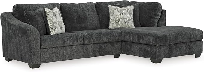 Signature Design by Ashley Biddeford Contemporary L-Shaped Right-Arm Facing 2-Piece Sectional with Chaise, Loose Seat Cushions and 4 Accent Pillows, Gray