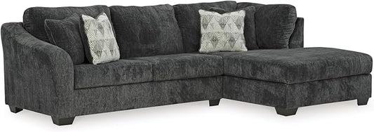 Signature Design by Ashley Biddeford Contemporary L-Shaped Right-Arm Facing 2-Piece Sectional with Chaise, Loose Seat Cushions and 4 Accent Pillows, Gray