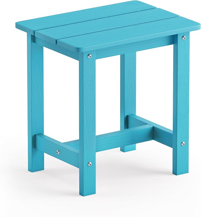 LUE BONA Outdoor Side Table, HDPS Small Outdoor Table, Rectangle Adirondack Side Table, Outside End Table for Patio, Porch, Pool, Weather Resistant/Easy Maintenance/Indoor or OutsideUse, Sky Blue by LUEBONA