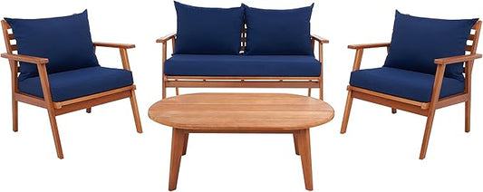 SAFAVIEH PAT7050A Collection Deacon Natural and Beige 4-Piece Outdoor Patio Set