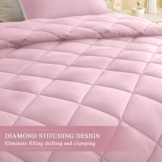 132x120 Alaskan King Comforter, Extra Large King Size Comforter Oversized, All Season Soft Lightweight Quilt Down Alternative Duvet Insert with 8 Corner Tabs(120x132, Pink)