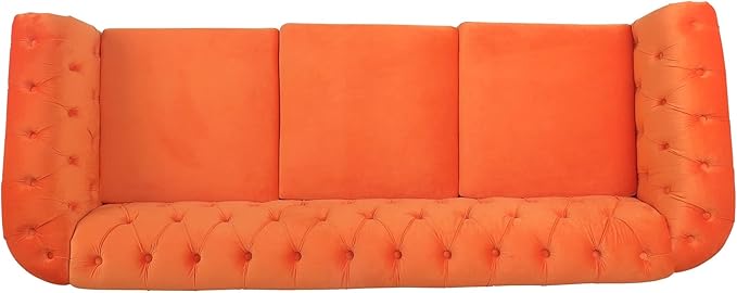 LEVNARY Velvet Chesterfield Sofa, Classic Tufted Upholstered Couch, Modern 3 Seater Couch Long Settee Furniture with Tufted Back for Living Room Office (Orange)