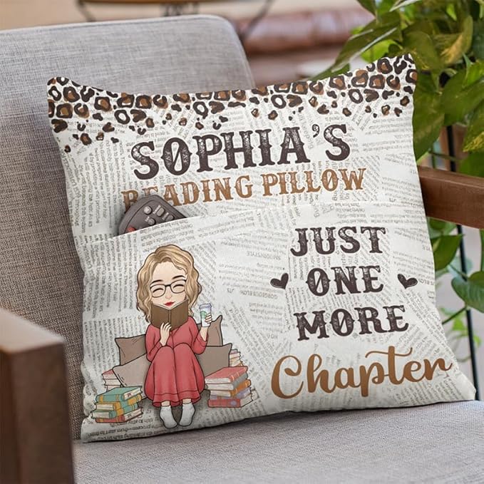 Custom Pocket Pillow, Personalized Bookish Gifts for Book Lovers, Reading Pillow Just One More Chapter, Gifts for Book Readers, Just A Girl Who Loves Books, Pillows Inserts for Students