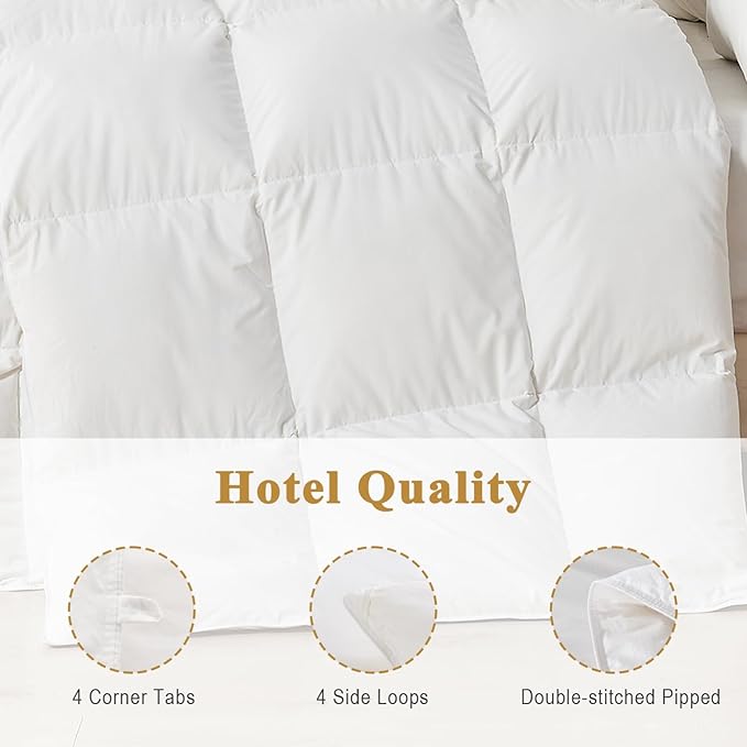 TOPGREEN Organic Feather Down Comforter Full Size, Luxury Extra-Fluffy Duvet Insert, All Season Bed Comforter with Ultra-Soft Organic Cotton Case (82x86 Inch, Ivory White)