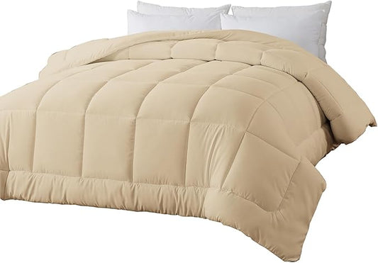 BedTreat Down Alternative Comforter Twin Duvet Insert with Corner Tabs, All Season Quilted Bed Comforter Box-Stitched Twin Comforter Beige，Machine Washable Microfiber Bedding