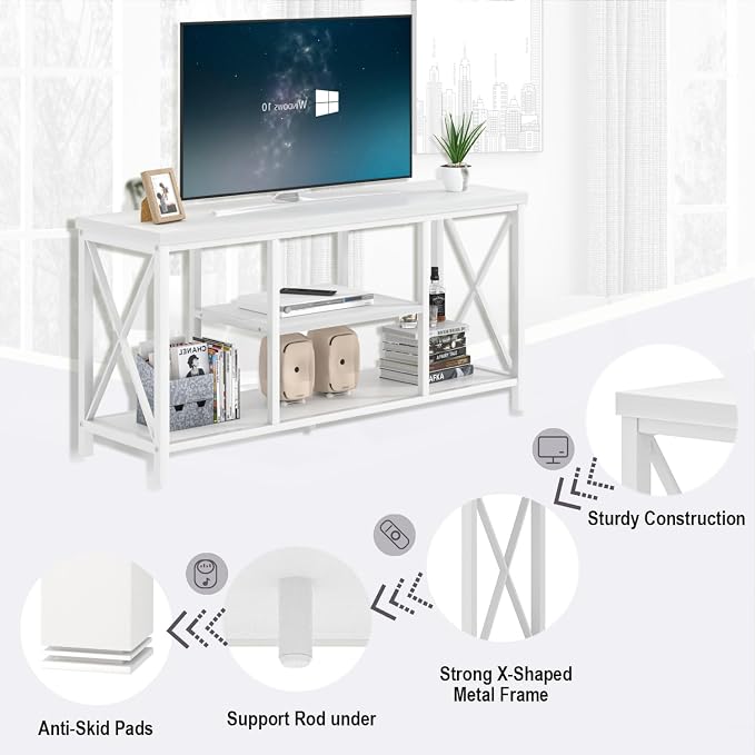 EXCEFUR Modern White TV Stand with Storage Shelves, Entertainment Center for TV up to 55 inch, Media TV Console Table and TV Cabinet for Living Room Bedroom, 47 Inch - Image 6