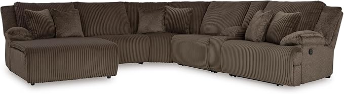 Signature Design by Ashley Top Tier Modern Right-Arm Facing 6-Piece Reclining Sectional with Chaise, Armrest, Throw Pillows and Storage, Dark Brown