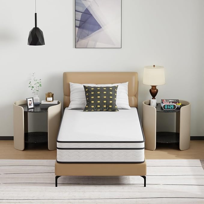 PayLessHere | 10 Inch Twin Mattress | Medium Firm Hybrid Mattress | White | with High-Density Foam and Breathable Cover | Pocket Spring Design, Pressure Relief | Bed in a Box, CertiPUR-US Certified