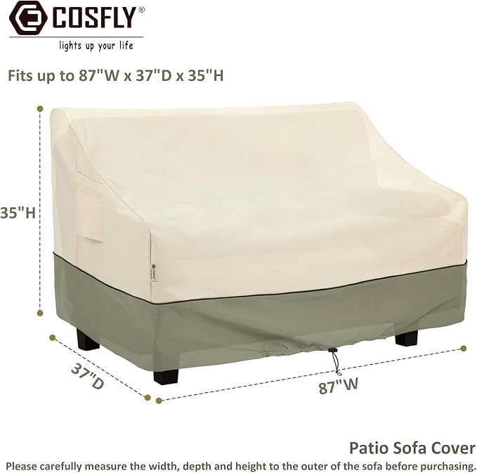 COSFLY Patio Furniture Covers Waterproof, Outdoor Sofa Cover Heavy Duty Fits up to 87W x 37D x 35H inches - Image 2
