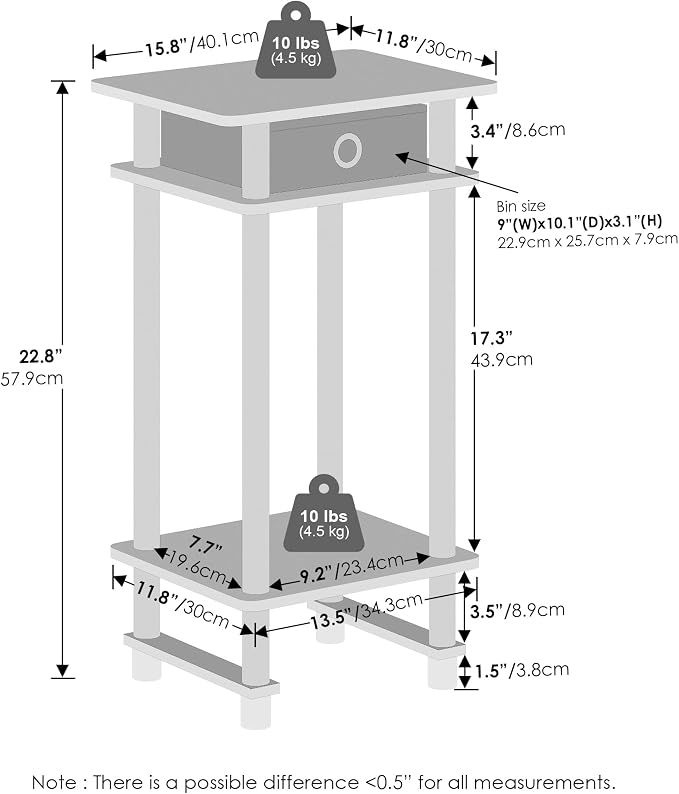 Furinno Turn-N-Tube Tall Nightstand with Bin, 1-Pack, Plastic Poles, Espresso/Brown - Image 2