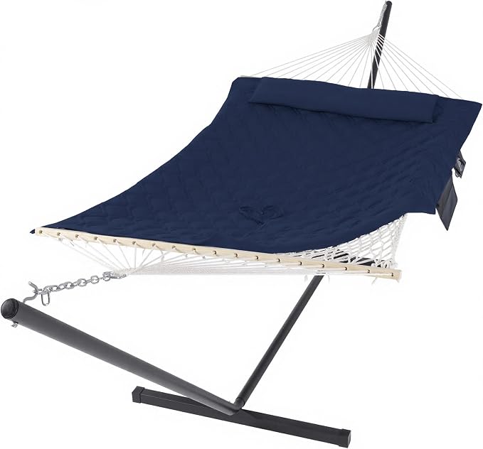 SUNCREAT Two Person Hammock with Stand, Heavy Duty Backyard Hammock and Stand, Navy Drops by SUNCREAT
