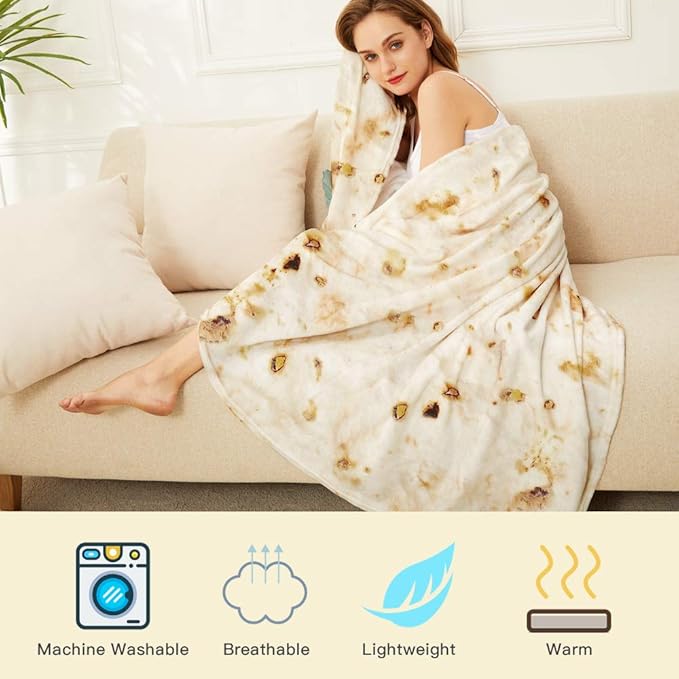 LetsFunny Burrito Tortilla Throw Blankets for Adults Teen Kids, Double Sided Tortilla Taco Wrap Blankets, Novelty Realistic Flannel Food Round Blankets, Unique Funny Gift for Girl Women 47in