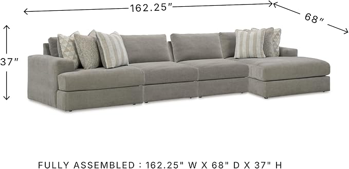 Signature Design by Ashley Avaliyah Modern Modular Anti Sag Right-Arm Facing 4-Piece Sectional with Reversible Cushions and 6 Accent Pillows, Gray
