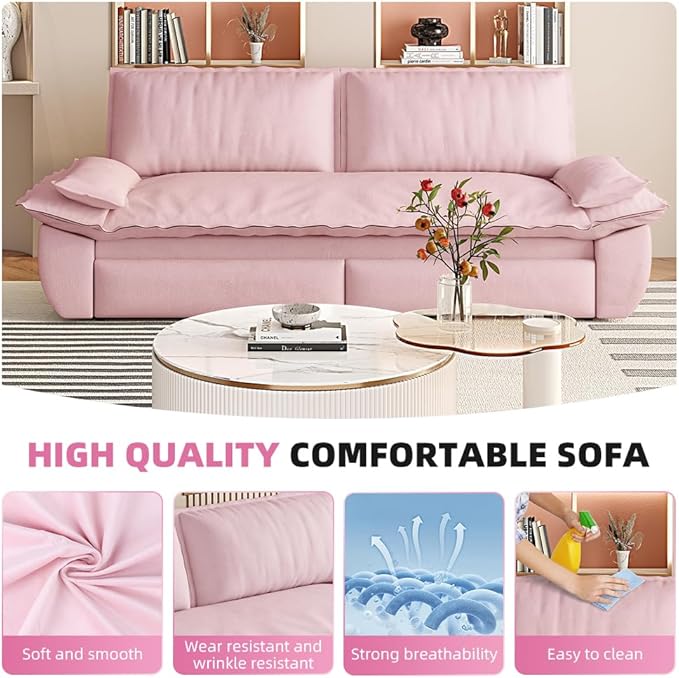 3-in-1 Convertible Sofa Bed Queen Size Pull Out Sleeper Sofa with Heavy Duty Metal Frame, Luxurious Velvet Upholstered Loveseat with 2 Pillows, Modern Folding Guest Bed for Living Room, Apartment