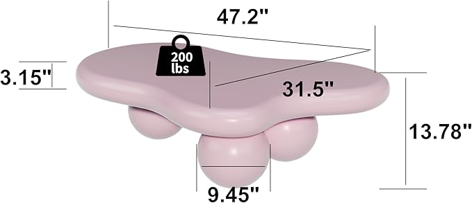 47.2" Cloud Coffee Table with 3 Ball Legs, Modern Irregular Center Table for Living Room, Low Cute Small MDF Tea Table for Bedroom, Space Apartment-Pink