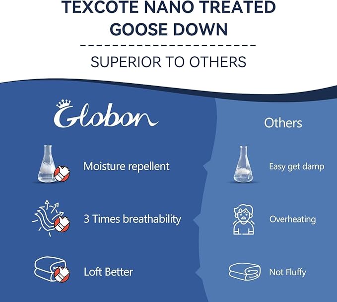 Globon Queen Goose Down Comforter,800 Fill Power All Seasons Luxury Duvet Insert,420 Thread Count Soft Noiseless Shell, Medium Weight with 8 Corner Tabs, White